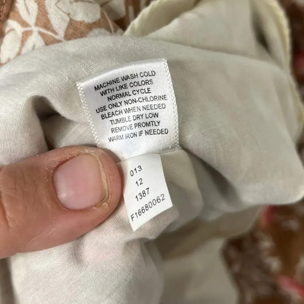 VTG Merona Brown Floral Birds Midi Whimsy Twee Cottage Cotton Dress sz 16 Party - Picture 10 of 10